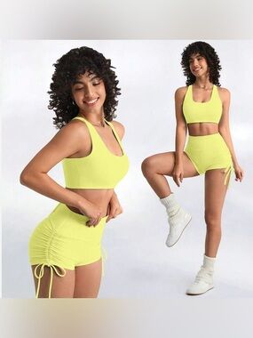 PAPAYA EVELYN TONED 2-PC SIDE TIE SHORT SET - GREEN (NEW WITH TAGS)